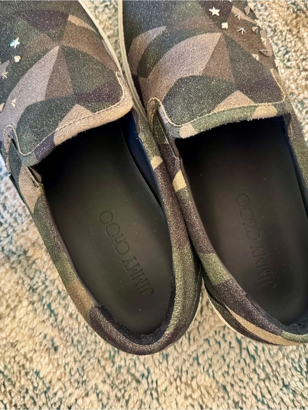 Jimmy Choo Men's Slip-On Studded Geometric Loafers - Black/Olive